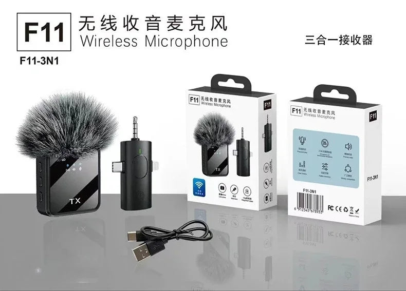 Hot selling new F11 3-in-1 F15 2-in-1 lavalier microphone 1-to-2 wireless lavalier microphone integrated microphone