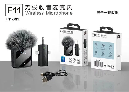 Hot selling new F11 3-in-1 F15 2-in-1 lavalier microphone 1-to-2 wireless lavalier microphone integrated microphone