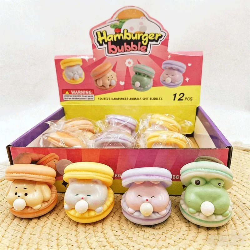 Animal Spit Bubble Burger Squishy Cute Cartoon Anti-stress Relief Squishy Fidget Sensory Toy Funny Vent Squeeze Toy &Desk Decor