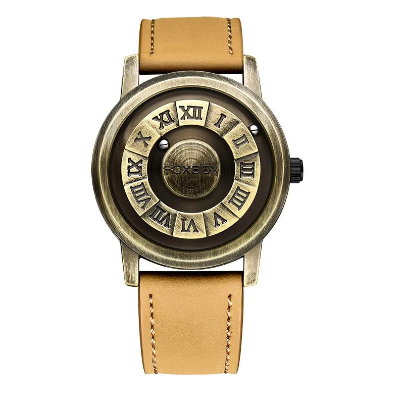 FOXBOX Fashion Leather Watch Men Creative Rolling Pointer Design Watch Men Casual Business Military Men's Quartz WristWatches