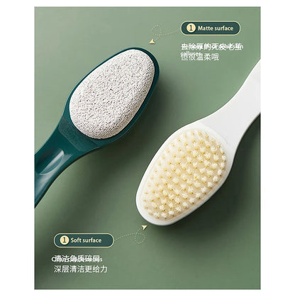 〔E〕2 In 1 Pumice Stone Foot Brush Scrubber With Handle Feet Exfoliating Dead Skin Remover Massage Brush Pedicure Tool Unisex