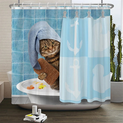 Cat shower curtains bathroom shower curtain Cute 3D fabric shower curtain with hooks funny waterproof shower curtain or Mat