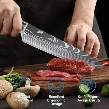 Damascus Chef's Knife Kitchen Knives Set Professional Boning Knife Meat Cleaver Utility Knife Japanese Santoku Knife with Cover