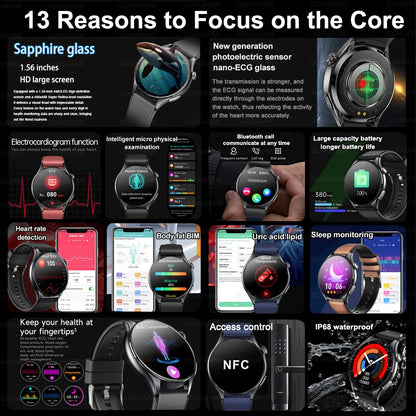 2026New Smart Watch For Men Micro-examination Health Blood pressure Uric Acid ECG+PPG Fitness Tracker Clock Smartwatch Women Men