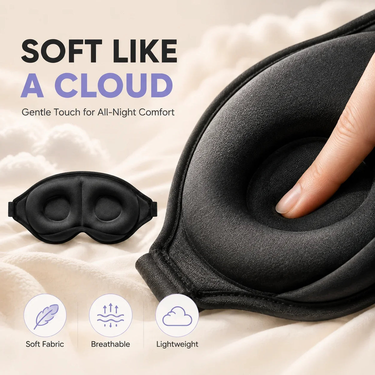 3D Contoured Sleep Eye Mask With Earplugs Zero‑Pressure Light Blocking Blindfold Adjustable Strap Soft Sleeping Mask For Travel