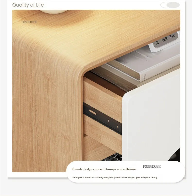 Cream Wood Children's Nightstands Cute Dormitory Storage Bedside Tables Home Children's Storage Cabinets for Bedroom Furniture