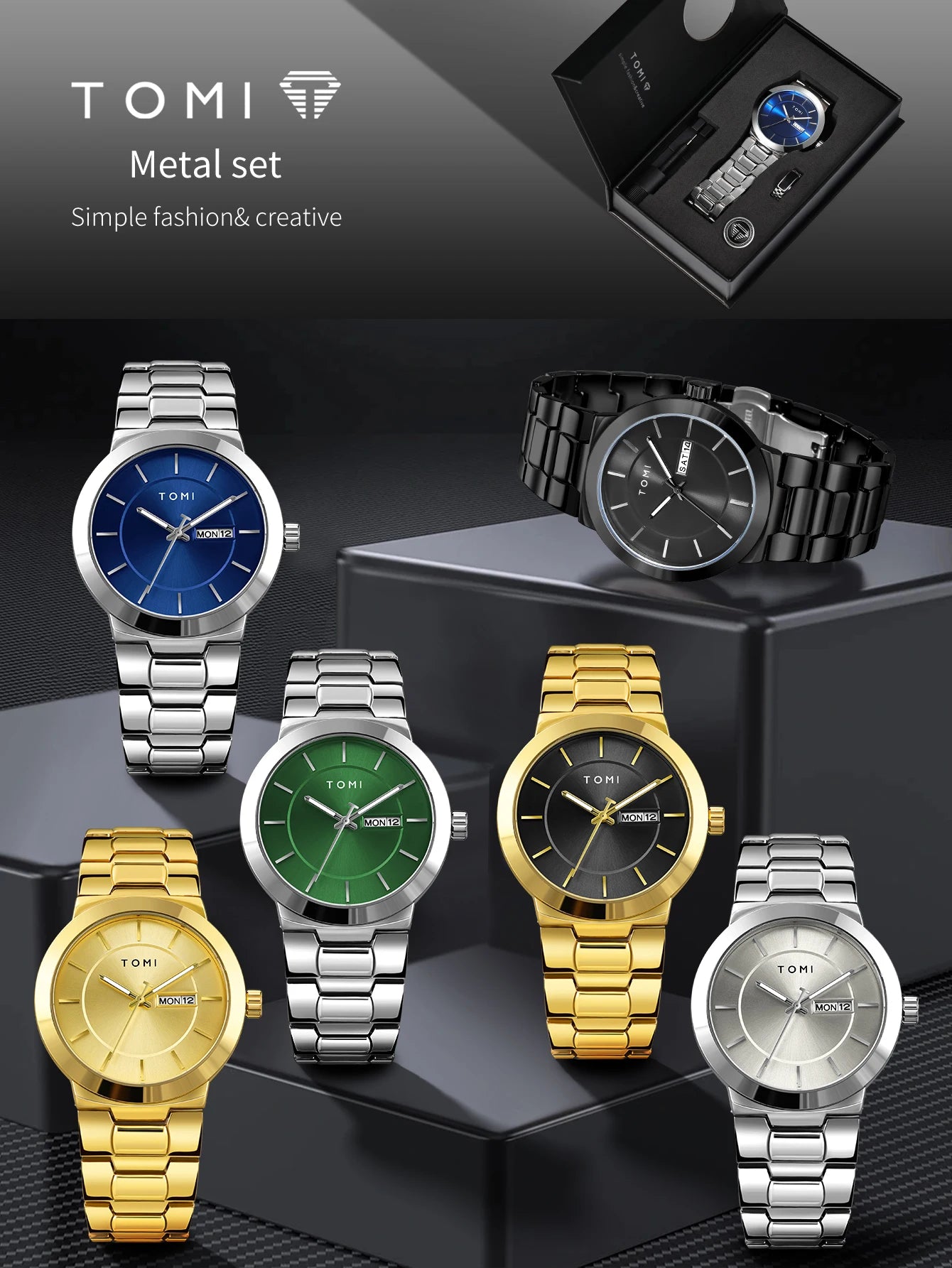 TOMI Luxury Business Men's Watch Gift Box Set Lapel Box Trendy Simple Multi-functional Quartz Watch Men's Watch Christmas