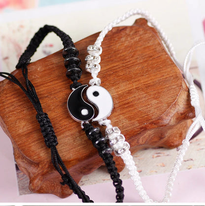 Couple Bracelets Rings Yin Yang Tai Chi Alloy Pendant Adjustable Braid Chain Necklace Matching Lover Bracelet Necklace Earring