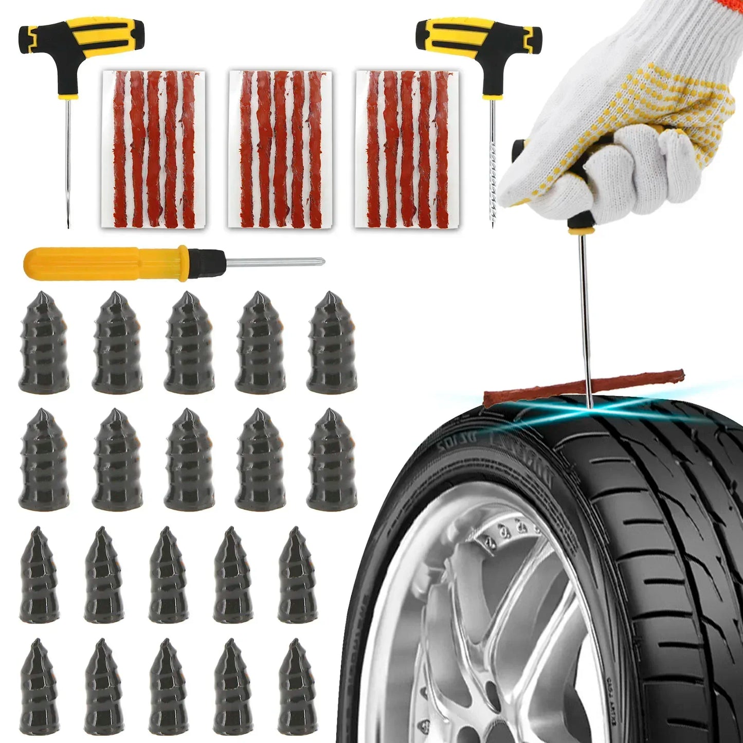 Car Tire Repair Kit with Drill Bit and Storage Bag. Motorcycle and Truck Tire Repair Tools. Quick Tire Repair Amagi