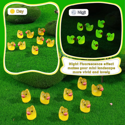 100/200 Pcs Luminous Mini Duck Tiny Resin Duck Little Duck Figurines Bulk for Dollhouse Ornament Micro Garden DIY Crafts Decor