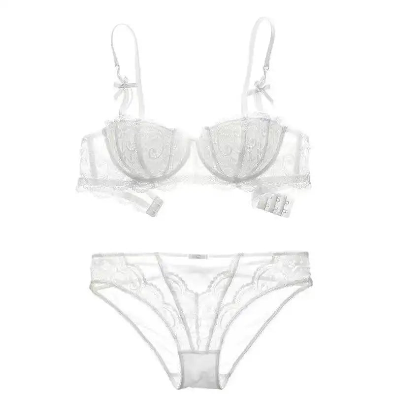 French Lace Half-Cup Bra Ultra-Thin Compact Small Bras  Kawaii Lingerie Sexy Push Up Japanese Style Minimalist Design for Women