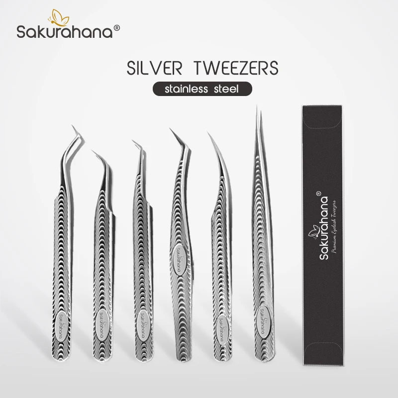 SAKURAHANA Anti-Static Eyelash Tweezers Professional High Precision Volume Extension Stainless Steel Anti-slip Makeup Tool
