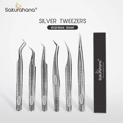 SAKURAHANA Anti-Static Eyelash Tweezers Professional High Precision Volume Extension Stainless Steel Anti-slip Makeup Tool