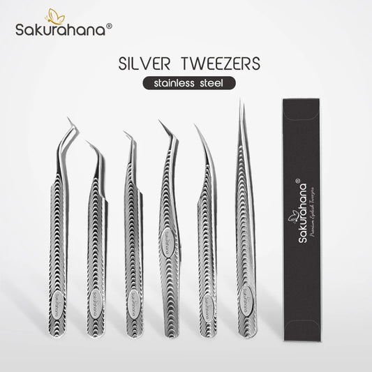 SAKURAHANA Anti-Static Eyelash Tweezers Professional High Precision Volume Extension Stainless Steel Anti-slip Makeup Tool