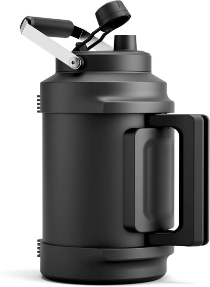 1 Gallon 128oz Midnight Stainless Steel Insulated Water Jug, 2-in-1 Straw Spout Lid with Dual Handle, Leakproof 48H Cold Retention for Gym Biking Travel Home Picnic