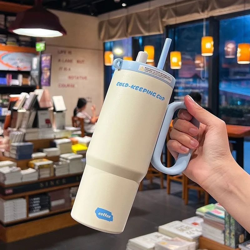 JUSTINLAU 750ml Insulated Cup Ice Tumbler 316 Stainless Steel Thermal Cups With Straw & Handle Cold Hot Outdoor Travel Car Cup