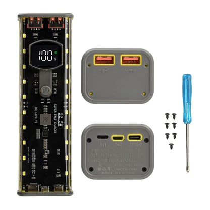 4*21700 DIY Power Bank Case PD22.5W Transparent Quick Charge Battery Box LED Screen Battery Case Kit With Light For Huawei