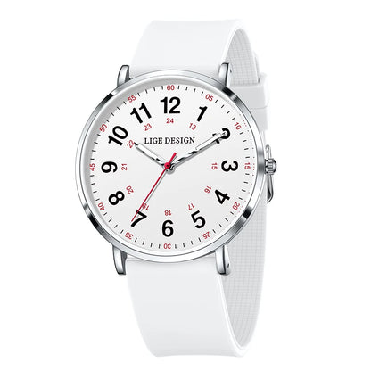 LIGE New Fashion Women's wristwatch Ultra-Thin Quartz Watches for Woman Waterproof Luminous Silicone Ladies Watches Pink Clock