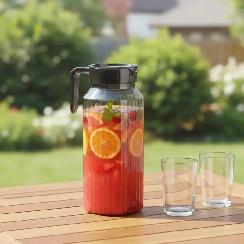 1.1L Large Capacity Ribbed Pitcher With Lid And Handle Transparent Water Jug Drink Storage Pot For Home And Office Use