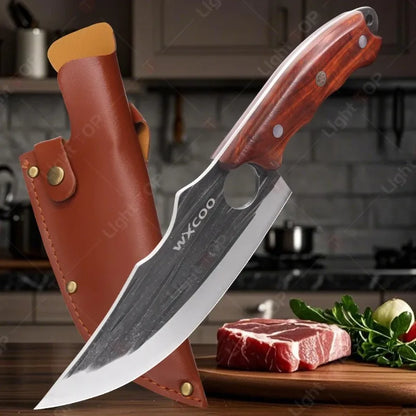 WXCOO Forged Butcher Knife Fish Boning Knife DIY Kitchen Stainless Steel Fruit Slicing Vegetable Chef Wooden Handle BBQ Cooking