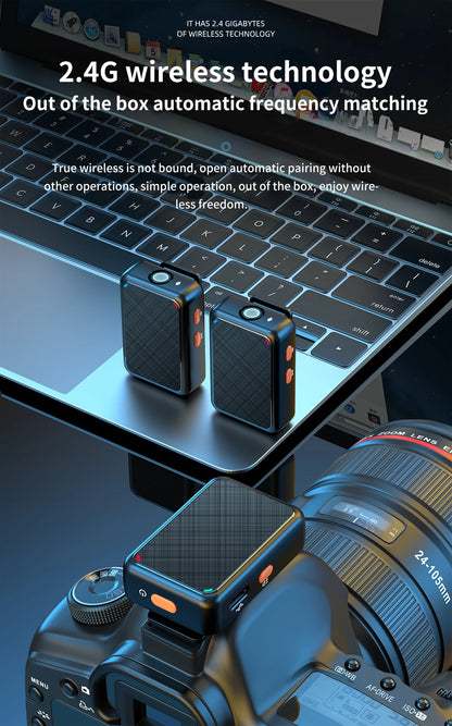 Wireless Lavalier Microphone Portable Audio Video Recording Mini Mic for iPhone Android Live Broadcast Gaming Phone Mic