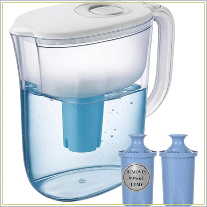 10-Cup Water Filter Pitcher with 2 Longlast Filters, Electronic Filter Change Reminder, Compatible with Brita Pitcher