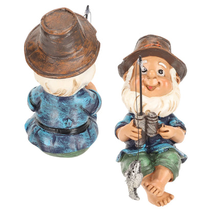 Fishing Gnome Sitter Funny UV Resistant Resin Decorative Outdoor Garden Lawn Gnome for Yard Garden Decoration