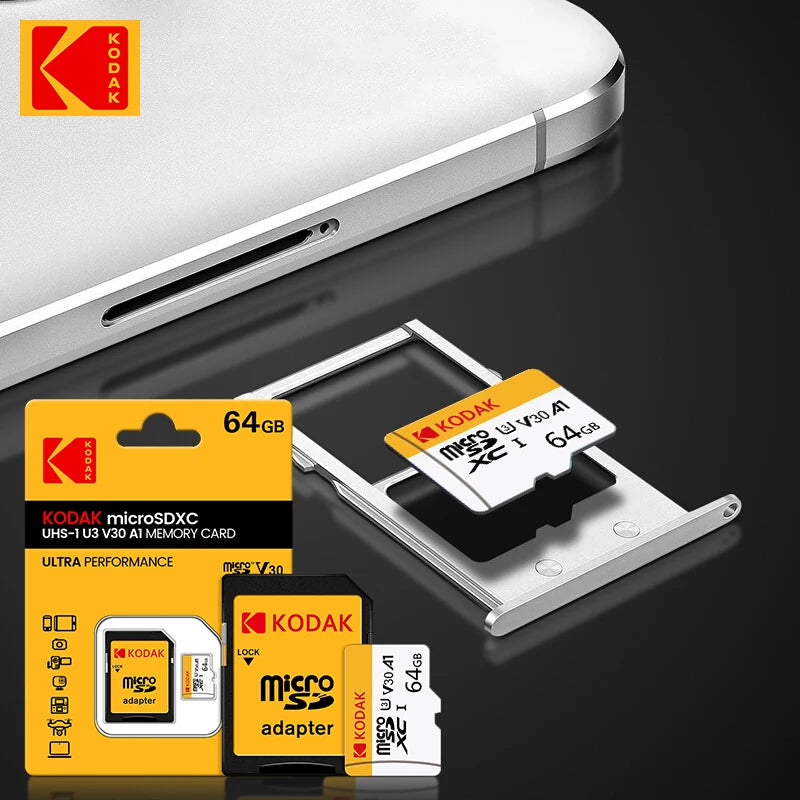 KODAK Micro SD Card 32GB 64GB 128GB Memori Memory Card C10 TF Micro SD SDXC U3 V30 4K For Phone Drone Camera