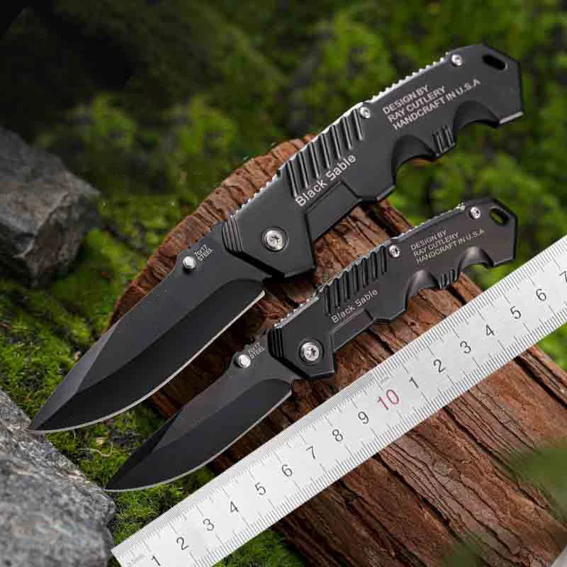 High-hardness outdoor folding knife, portable small straight knife for camping, stainless steel pocket knife, men's fruit knife