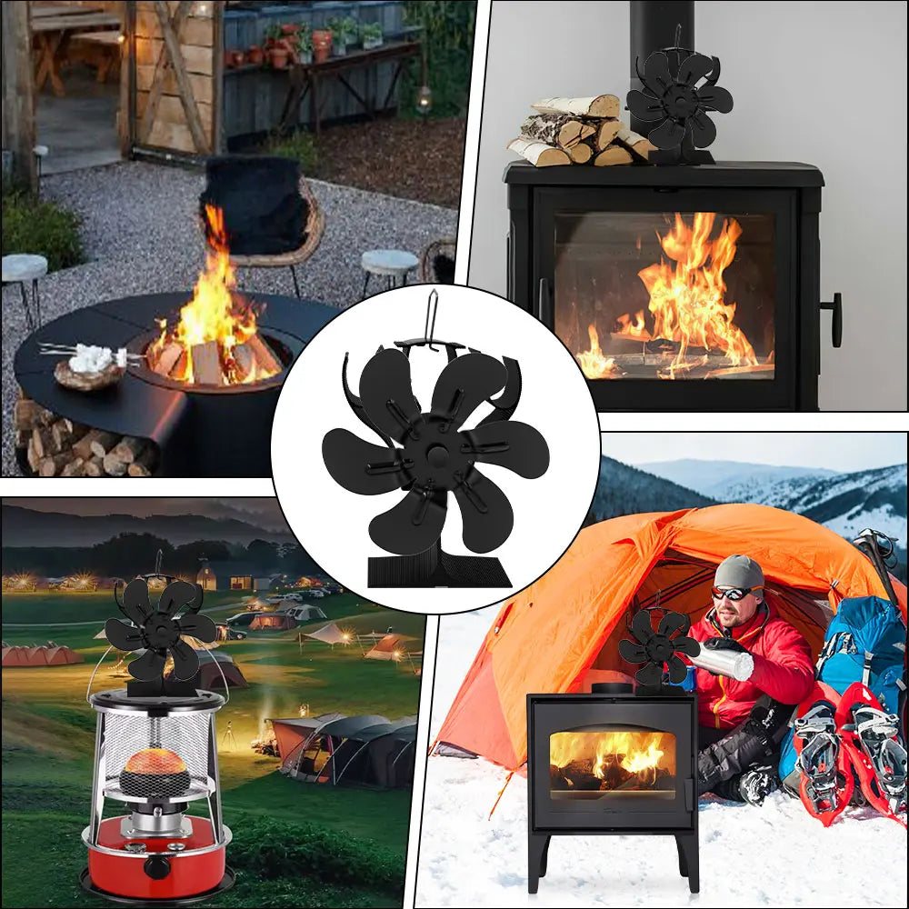 6leaf fireplace fan,winter warm home efficient heat distribution Winter fireplace fan Hot blast stove fan ecological quiet black