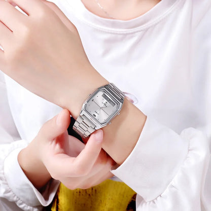 SKMEI Waterproof Stainless Steel Strip Digital Wristwatches For Men Women Alarm 3 Time Chrono Watches Fashion Electronics Watch