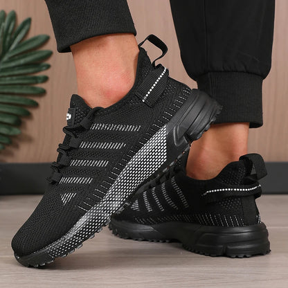 Men's Breathable Running Shoes Anti Slip Casual Fashionable Outdoor Training Hiking Shoes Outdoor Knitted Lace Up Men's Shoes