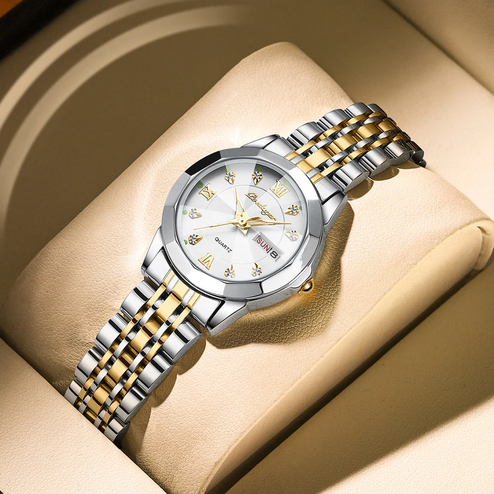 POEDAGAR Luxury Brand Women's Watches Waterproof Luminous Date Week Quartz Watch For Woman Stainless Steel Fashion Ladies Watch