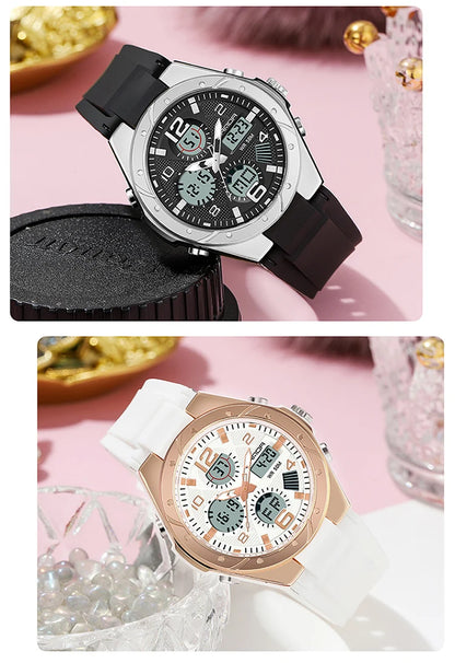 SANDA Luxury Ms LED Digital Sport Watch Fashion Casual Gold Wrist Watch Women Girl Military Waterproof Quartz Wristwatches 6062