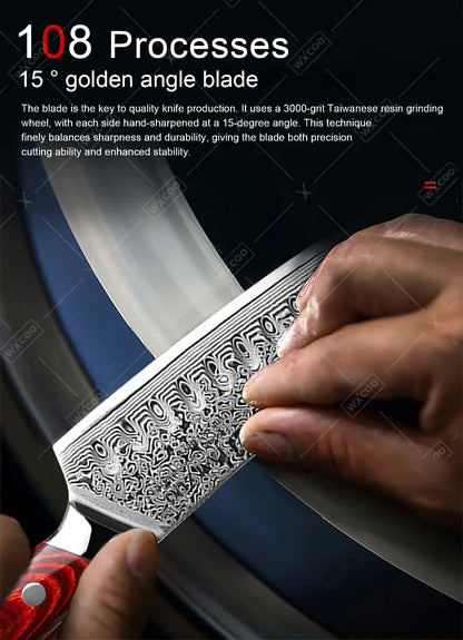 TAMZUO 7" Kitchen Santoku Knives Japanese Damascus Steel VG10 Kitchen Cooking Knife Meat Cutting Fruit Knife Wooden Handle