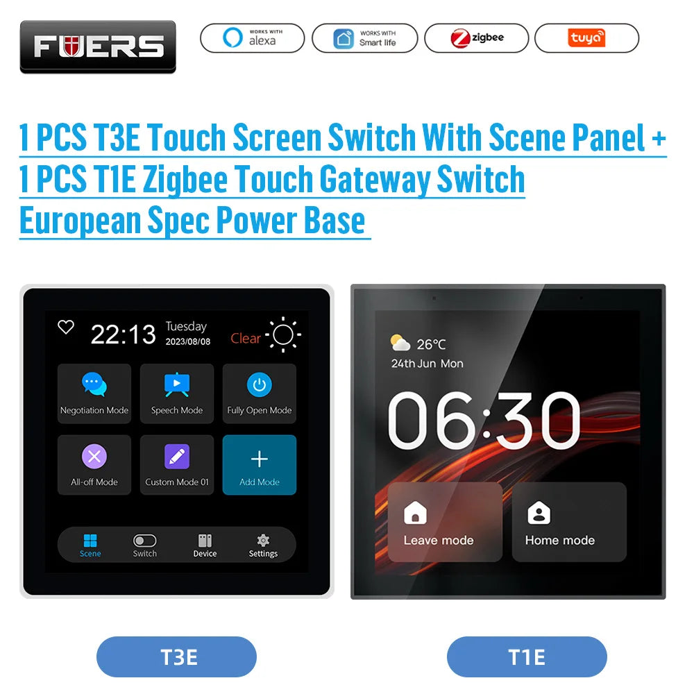 FUERS Tuya Smart Control Panel Switch Smart Home Automation System 3CH Switch Scene Panel Intelligent Home Touch Screen Zigbee
