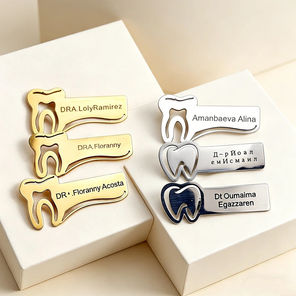 Customized Stainless Steel Dentist Brooch Personalized and Simple Laser Engraved Dentist Exclusive Nameplate Suitable for Daily