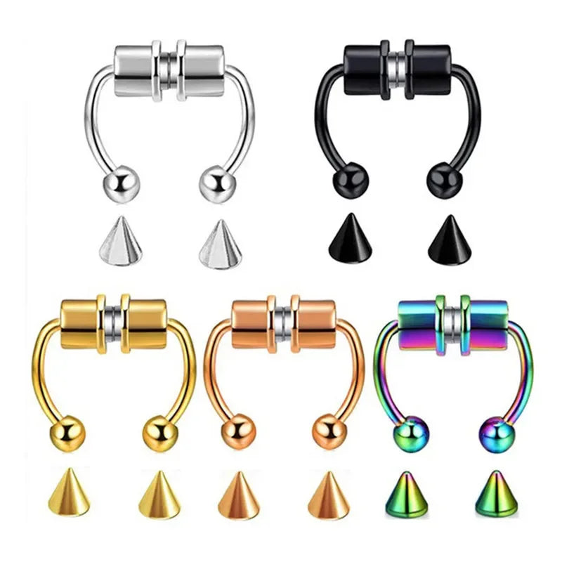 2025 Trendy Piercing Free Magnetic Nose Ring Stainless Steel Horseshoe Non Pierced Goth Punk Fake Hoop Clip on Jewelry Gift