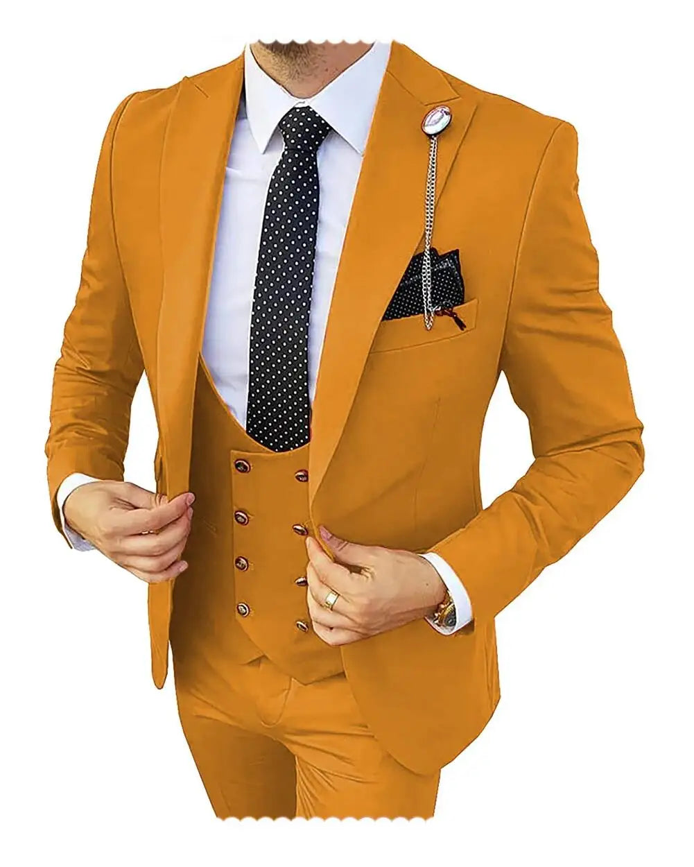 Solid Men's 3 Piece Suit Slim Fit Men Tuxedo Suit Party Wedding Prom Business One Button Peak Lapel Blazer Jacket Vest Pants Set
