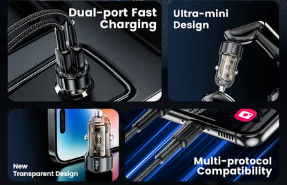 Toocki Transparent USB Type C Car Charger PD QC 3.0 Fast Charging 60W USB C Car Mobile Phone Charger Adapter For iphone Android