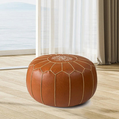 Premium PU Pouf Cover Round Ottoman Seat Cushion for Home Seating and Footrest Use