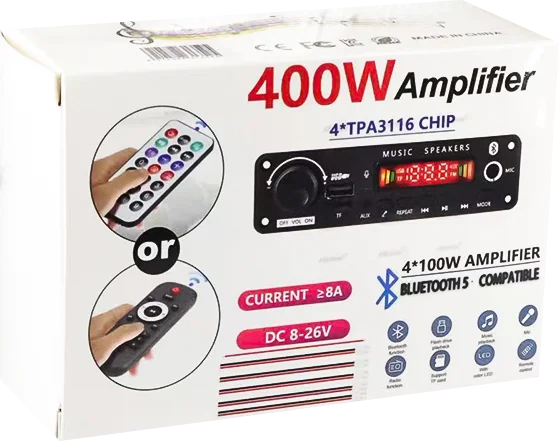 400W Amplifier Bluetooth MP3 WMA APE Decoder Board DC8-26V  Handsfree Car Audio Microphone USB TF FM Radio DIY Mp3 Music Player