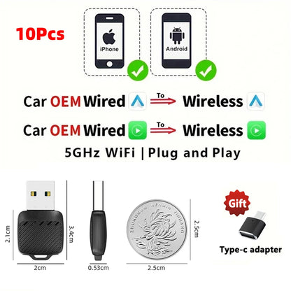 EKIY 2in1 Wireless CarPlay Dongle Wireless Android Auto Adapter Car Intelligent Systems AI Smart Box For Car With Wired CarPlay