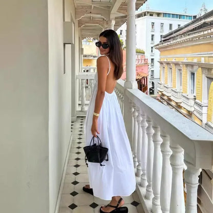 New Dresses 2025 Woman Fashion Summer Sexy Backless V-neck Skirt Holiday Solid Colours Top Clothing