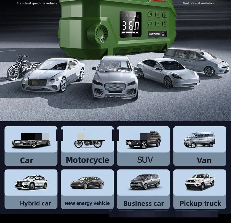 2-in-1 Car Jump Starter with Air Pump Portable Battery Booster Digital Tire Inflator for Car Truck Motorcycle