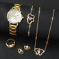 6PCS/Set Simple Scale Dial Women's Watch Fashion Gold Steel Band Quartz Watches Jewelry Set（Without Box）