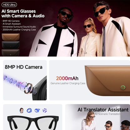 New HD5-ultra AI Smart Glasses AI Real-time Translation 800W Pixel Camera Photo Video Recording 300 Mah Smart Glasses 2026