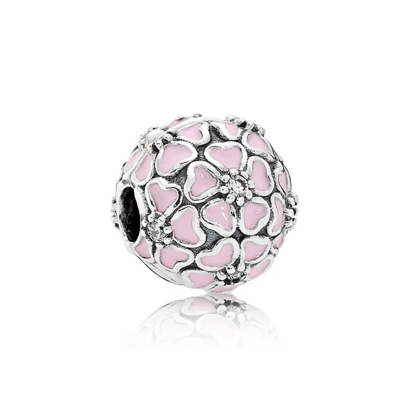2025 Hot selling 925 Silver Pink Bird Moon Pendant Suitable for European Bracelets DIY Accessories Women's Charm Jewelry Gifts