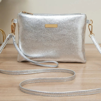 A Stylish And Minimalist Golden Sequined Crossbody Bag, Perfect As a High-End Solid Color Makeup Pouch