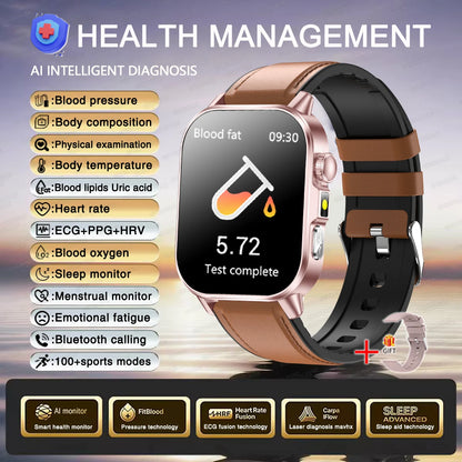 2026 New Accurate Diagnosis Smart Watch ECG Blood oxygen BP Uric acid Lipids Health HD AMOLED Screen call Smart watch Men Women